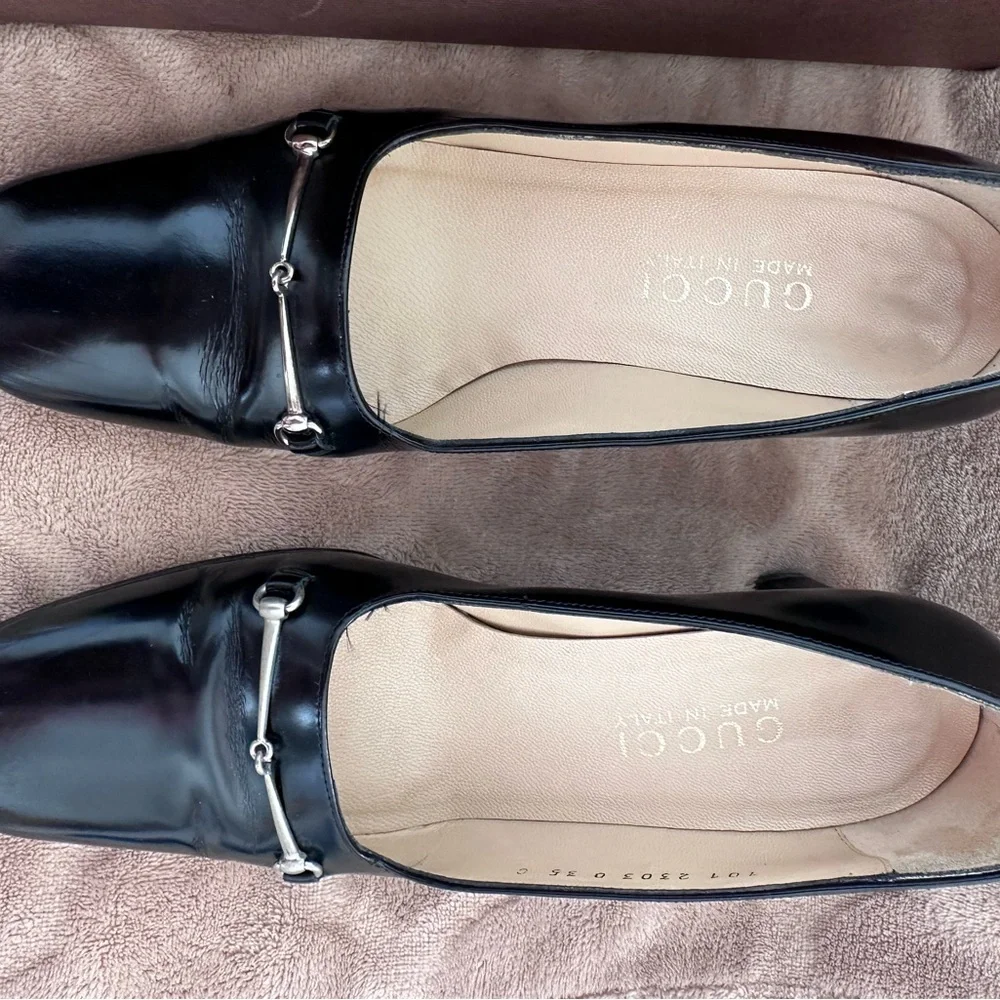 Gucci Horsebit Black Leather Pumps Heels Size 35 Made in Italy Classic - Picture 2 of 7